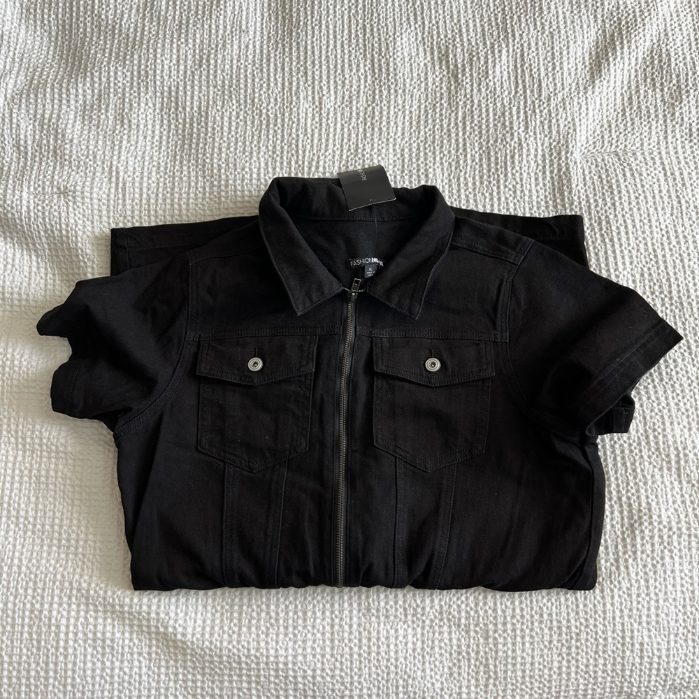 NWT FashionNova Romper Denim Black Natalia Denim Romper